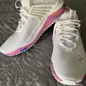 Puma Women's White Sneakers with Pink Accents